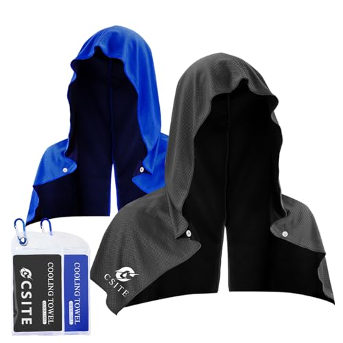CSITE 2 Pack Cooling Hoodie Towels, Instant Cooling Towels for Neck and Face, UPF 50 Sun Protection, Ice Towel for Hot Weather, Head Towel for Sports, Camping, Cycling & More Activities