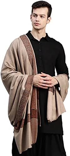 Weavers Villa Men's Woven Border Woollen Lohi/Shawl, 125cm x 250cm