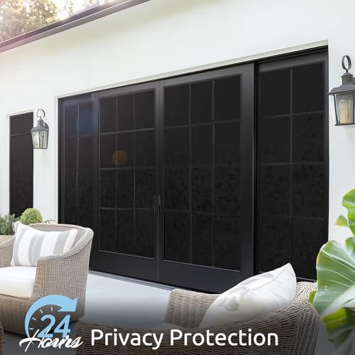 Image of rabbitgoo Rainbow Window Privacy Film, Stained Cling, Black, 17.5 inch x 157.4 inch | Decorative Static Sticker, Non-Adhesive Reusable Window Tint, Heat Control UV Blocking Coverings for Home Doors, Living Room