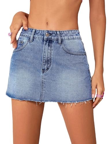 Jumppmile Womens Mini Denim Skirt Mid Waist Mini Y2K Jean Skirts Blue Small