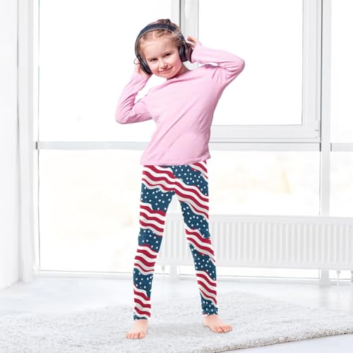 American Flag Wavy Red Stripes Girls Leggings Soft Stretch Workout Yoga Dance Pants for Kids Casual Tights4
