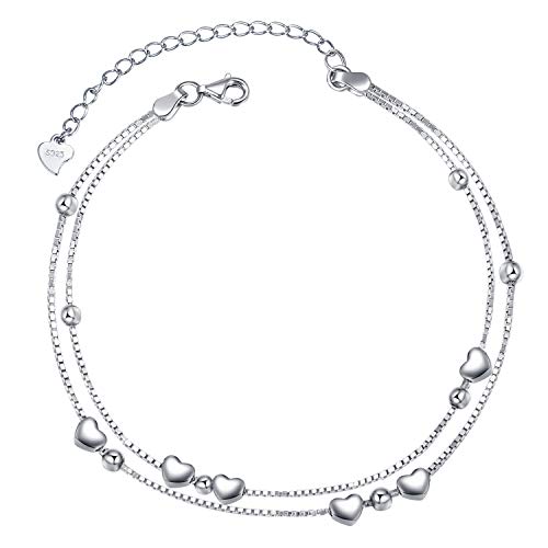 Heart Bracelets 925 Sterling Silver Layered Heart Love Bracelets for Women Double-Stranded Bracelets Adjustable Bracelets Mother's Day Jewelry by LINGBG JEWELRY - Used condition - US$36.15