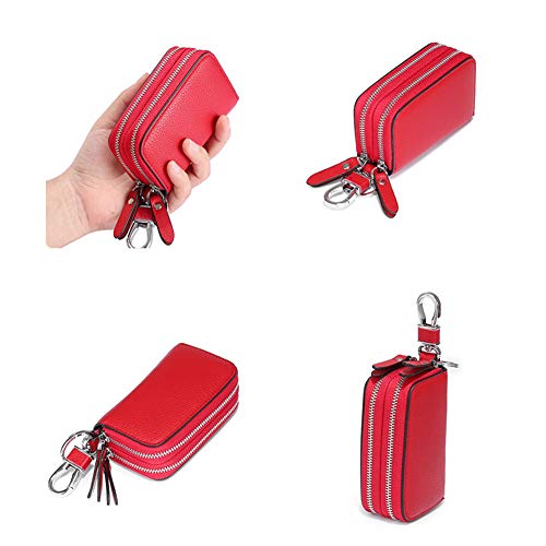 Genuine Leather Double Zipper Key Case,Morechioce Durable Car Keychain Case With Hook Portable Keyring Case Multifunctional Mini Coin Pocket,Blue #TOP7