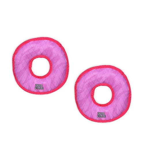 DURA FORCE - Durable Woven Fiber - Medium Ring Pink -Squeakers - Multiple Layers. Made Durable, Strong & Tough. Interactive Play Dog Toy (Tug, Toss & Fetch). Machine Washable & Floats (Medium 2 Pack)