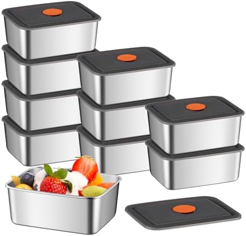 Stainless Steel Containers with Lids, 10 Pack 20 Oz Small Snack Containers, Stackable Metal Food Container, Airtight Bento Box Reusable for Lunch, Leftovers, Meal Prep, Dishwasher & Freezer Safe