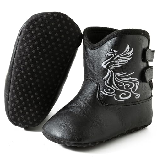 Image of Jastore Baby Boys Girls Cowboy Boots Infant Western Booties Toddler Soft Sole Non-Slip First Walker Crib Shoes
