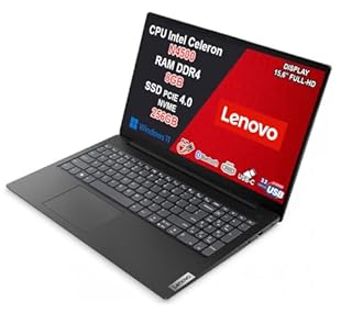 Lenovo Pc Portatile, Notebook Intel N4500, Ram 8Gb, SSD 256Gb, FHD 15.6", Ingresso Lan, Hdmi, Usb Type-C, Win 11, Wi-Fi, Computer Portatile, Laptop Mouse WiFi Omaggio