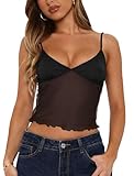 Avidlove Bralettes for Women Sexy Tank Tops Mesh Bralette Spaghetti Strap Crop Top See Through Tops Black