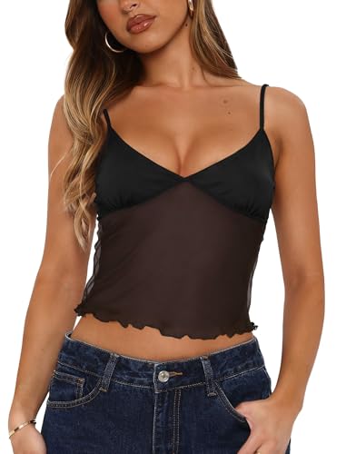 Image of Avidlove Bralettes for Women Mesh Tank Top Slim Y2K Camisole See Through Sheer Bralette Party Club Top