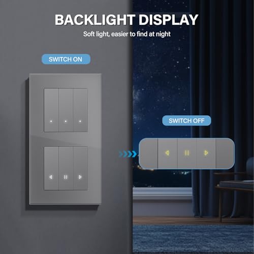 BSEED WIFI 3 Fach 1 Weg Lichtschalter mit Smart Vorhang Schalter Fernbedienung Compatibel mit Google Home und Alexa Neutrale Leitung Ben&ouml;tigt, Grau