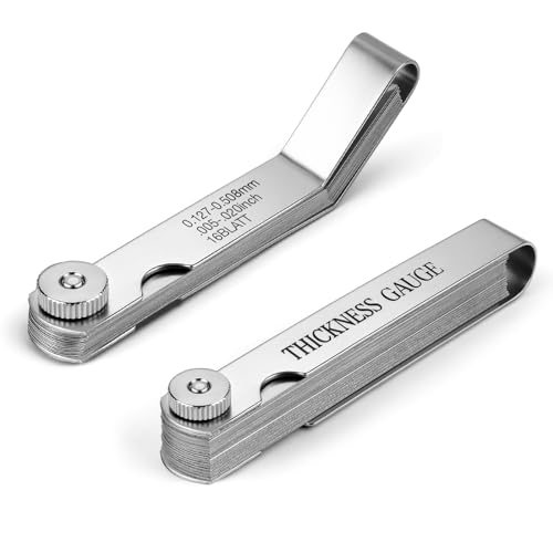2pcs Feeler Gauges Set Stainless Steel 32 Straight & 16 Angled Blades Dual Marked SAE/Metric Wider Range Spark Plug Gap Tool Filler Gauges Kit for Valves Automotive Piston Guitar