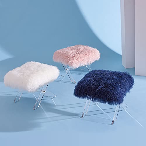 Safavieh Couture Home Collection Coraline Glam Blush Pink Genuine Sheepskin Square Ottoman #TOP3