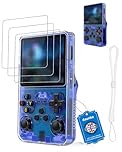 daunke Case for R36s Retro Handheld Game Console ,3-in-1 Protective Bundle [TPU Case + 3 Pack 9H Tempered Glass Screen Protectors + Anti-Lost Lanyard],Shockproof,Scratch Proof,Travel Portable Durable