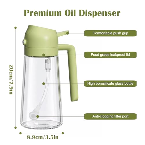 Oil Spray Bottle, 2 in1 Olive oil Sprayer Glass 20.3oz /600ml, Dual Feature Cooking Oil Dispenser Mister Vinegar for Kitchen, Air Fryer, BBQ, Vegetable (Green) - Image 5