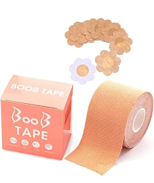Boob Tape for Women with 10 Nipple Pasties – Breast Lift Push Up Invisible Bra Tape | Multipurpose Body Tape for Backless, Strapless Dresses Bronze-image-42