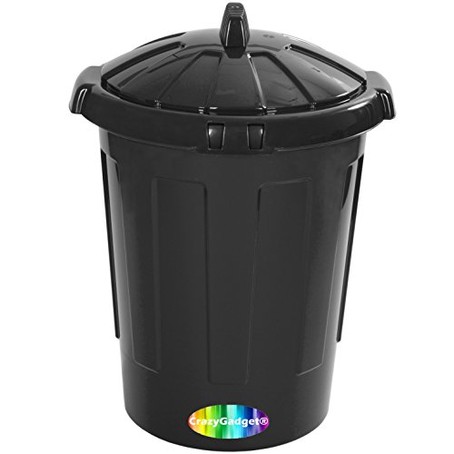CrazyGadget 80 Litre 80L Extra Large Colour Plastic Dustbin Kitchen House Garden Storage Unit Bin with Clip Locking Lid (Black)