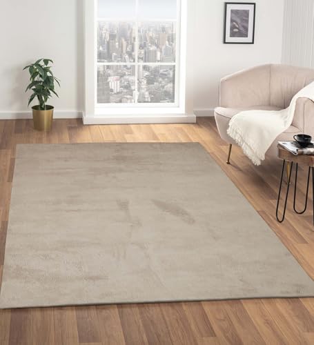 Image of Obsessions Large Indoor Polyester Carpet with Solid Pattern Felt Backing, Ideal for Bedroom & Living Room 160x230cm, Taupe