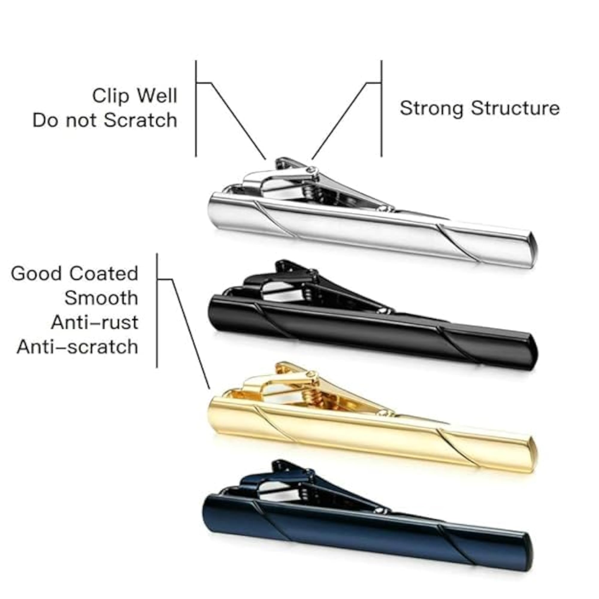 4P Tie Clips Set for Men, Stainless Steel Tie Bars