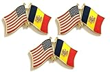 3 Moldova USA Friendship Flag Lapel Pins Pack of 3 International & American Double Flag Pin Badge (Moldova)