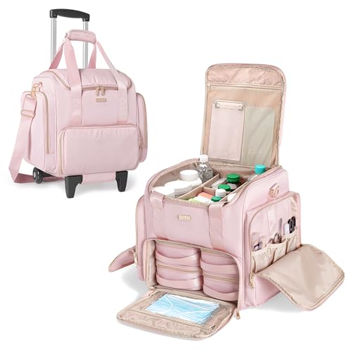 Sac à médicaments à roulettes rose avec 4 étuis et chariot amovible