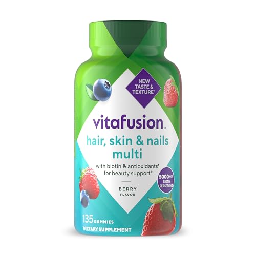 Vitafusion Gorgeous Hair, Skin & Nails Multivitamin Gummy Vitamins, plus Biotin and Antioxidant vitamins C&E, Raspberry Flavor, 135ct (45 day supply), from America’s Number One Gummy Vitamin Brand