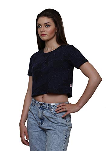 Image of LE BOURGEOIS Women Loose Fit Round Neck Short Sleeve Cotton Crop Top