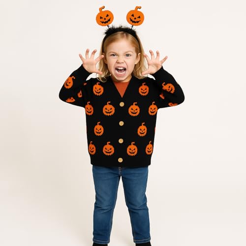 Winmany Toddler Girls Halloween Pumpkin Cardigan Sweater Girl's Soft Long Sleeve Fall Knit Tops for 1-5 Years4