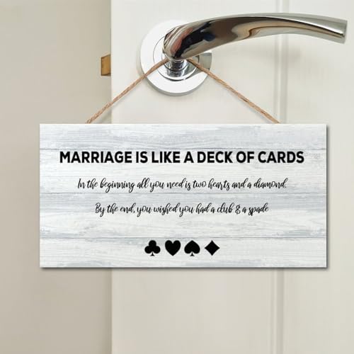 Image of Marriage is Like A Deck of Cards. in The Beginning All You Need is Two Hearts Wooden Signs Vintage Wall Plaque Positive Motivational Wood Hanging Plaque Wall Decor Rustic Wooden for Holiday 4x8 in