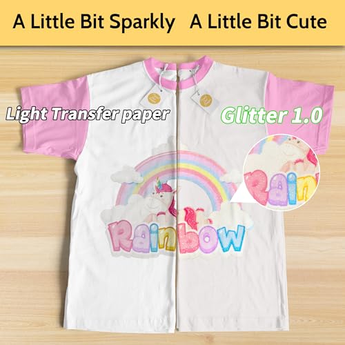Image of TransOurDream Heat Transfer Paper for Dark T Shirts (Glitter, 20 Sheets, 8.5x11 inch) Iron on Transfers Paper for Dark Fabric Printable Heat Transfer Vinyl for Inkjet Printer
