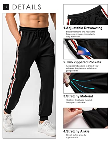 Manluodanni Mens Zip Joggers Pants - Casual Gym Workout Track Pants Comfortable Sweatpants With Pockets, Black Red-2Xl #TOP3