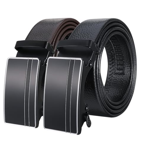Halinuia 2 paquetes de cinturón de hombre, cinturón de hombre de piel de trinquete automático hebilla 30 mm, cinturón masculino, Negro Marrón, M