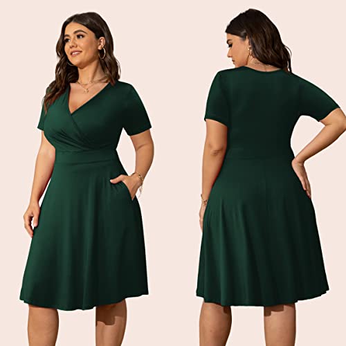 Image of POSESHE Womens Plus Size Dresses Sleeveless Wrap V-Neck Sundress Casual Summer Wedding Guest Cocktail Dress with Pockets