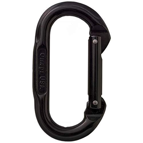 Omega Pacific Carabiner Oval, Non Locking, Black, USA Made, ISO Cold Forged Aircraft Aluminum Alloy for Climbing, Safety, Rescue, Industrial, and Arborist Uses