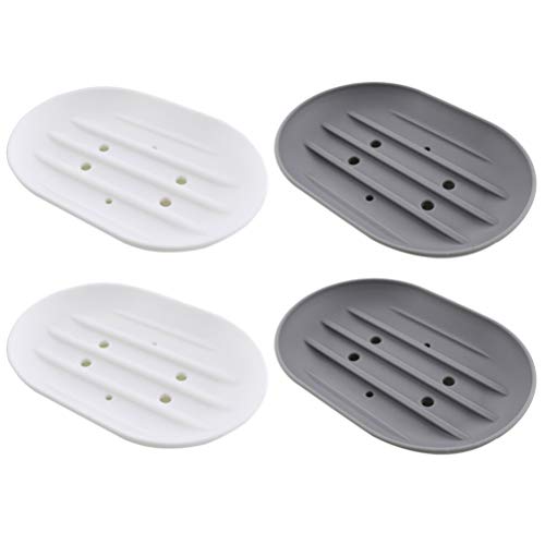 SUPVOX 4pcs Titulaire de Savon de Silicone Anti-dérapant Porte-Savon Titulaire Stand économiseur Plateau en Caoutchouc Draine conteneur de Savon pour Salle de Bains Maison Toilette