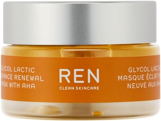 REN Clean Skincare Glycol Lactic Radiance Renewal Mask, Brightening Face Mask with AHA's, Travel Size 10ml