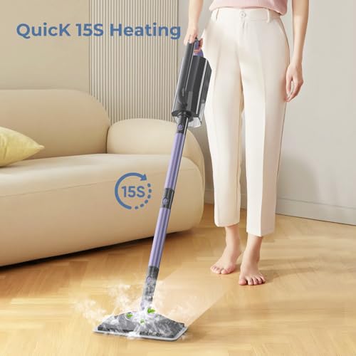 Image of Steam Mop, Steam Cleaner with 400ML Water Tank, 2 Washable Pads, 23FT Power Cable floor steamer, Detachable Steam Mops for sealed Hard Floors, Marble, Stone, Hardwood(Lilac)