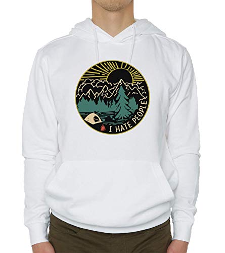 Hoodie I Hate People Love Camping blanc XL avec imprimé humoristique
