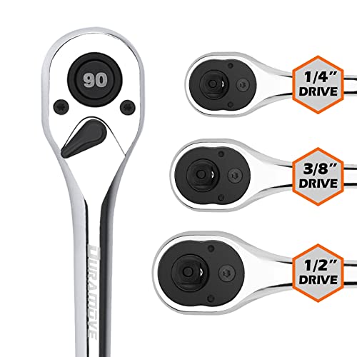 Duramove 3 Piece Ratchet Repair Set, Quick Release Reversible , 90 Tooth Socket Wrench Set , 1/4" , 3/8" , 1/2" Drive Ratchet Handle ,4 Degree Swing| Polished | Cr-V | Eva Storage #TOP1