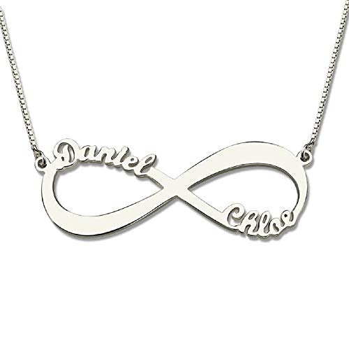 Top WHY Collares con Nombres Personalizados Infinito Plata de Ley 925 Colgantes Personalizados de 2 Nombres para Nombre de Cualquier Mujer