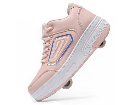 Roller Skate Shoes for Kids Girls & Boys, Shoes with Wheels for Ages 6-12, 2-in-1 Easy Roller Retractable Wheelies Moon Shoes for Little Kids/Big Kids