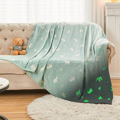 Sochow Glow In The Dark Throw Blanket 50 X 60 Inches, Elephant Pattern Super Soft Fleece Blanket For Kids Boys Girls, Green #TOP8