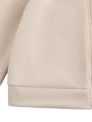 Verdusa Women's Zip Up Bomber Jacket Casual Long Sleeve Textured Lightweight Coat Business Casual Outfits Spring Fall Clothes Khaki Small