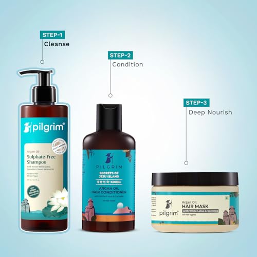 Image of Pilgrim Argan Oil Sulphate Free Shampoo with Korean White Lotus | Shine Boosting Ingredients | For Shiny & Nourished Hair | All Hair Types | For Men & Women | 400ml