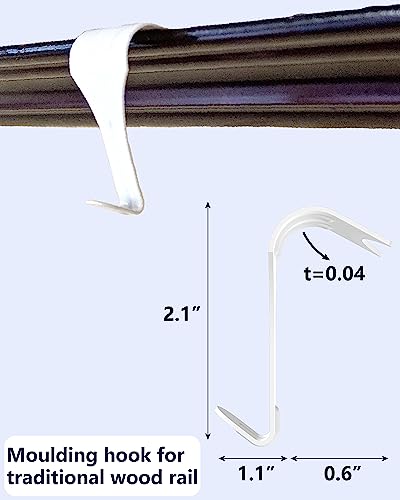 Image of NACETURE Heavy Duty Picture Rail Hooks, White 10 Pack for Hanging Cables