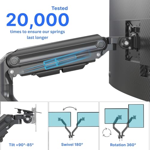 Image of UNIQ MOUNTS Heavy Duty 15-42 Inch Screen Gas Spring Dual Monitor Arm, Desk Mount, 15kg Load Per Arm, Swivel, Rotation, Tilt, VESA 75x75 100x100, Full Motion Adjustable Mount, 2 USB Ports