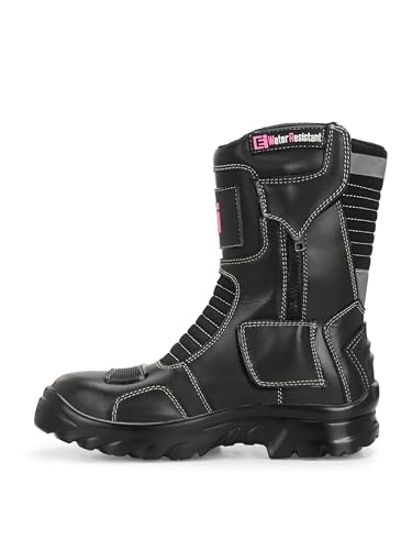 Image of Eego Italy Women's Biker boot /Motorcycle riding boot, real leather upper & anti slip sole with steel toe protection, padded socks, 3M Reflectors,lace free, with rubber gear protector