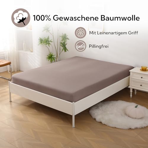 SOULFUL Spannbettlaken 90x190cm, 100% Gewaschene Baumwolle Kaffee Dunkel – Ansicht 3