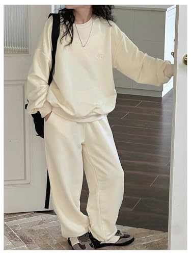 SweatyRocks Girl's 2 Piece Outfits Oversized Long Sleeve Sweatshirt and Sweatpants Tracksuit Sets3