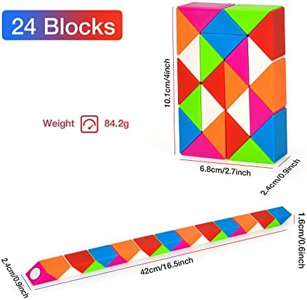 Magic Snake, 24 Blocks Snake Puzzle, TOYESS Twisty Magic Ruler, Brain Teaser Toy, Ideal Christmas Stocking Fillers for Kids, Boys, Girls, Party Fillers (Rainbow)