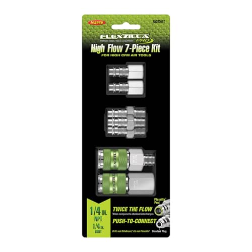 Image of Flexzilla A53457FZ Pro High Flow Coupler & Plug Ki 7 Piece | 1 /4 inch NPT | Push to Connect System | Allows Twice the Flow to Your Air Tools | Maximum Efficiency
